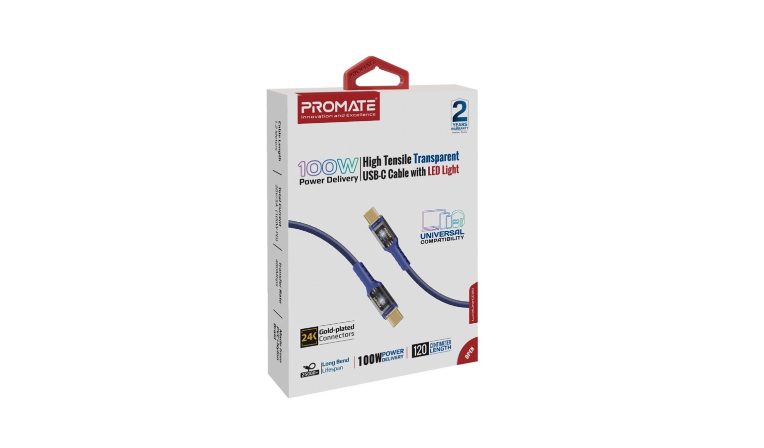 Promate 100W High Tensile Transparent USB-C Cable - Navy (LUCIDLINE-CC120.NAVY)_4