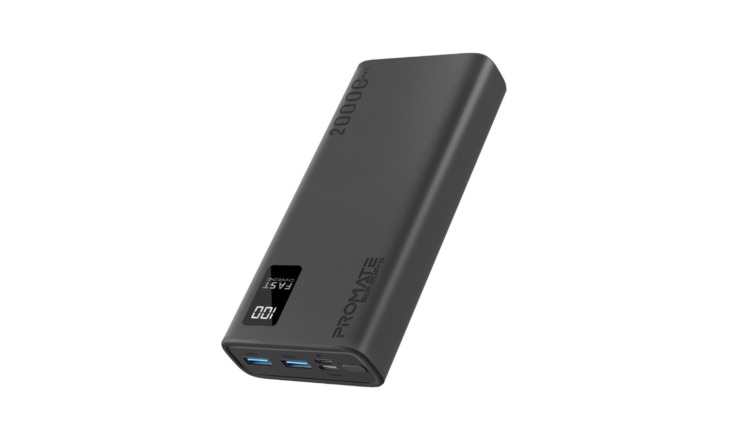 Promate Compact 20000mAh Smart Charging Power Bank - Black (BOLT-20PRO.BK)