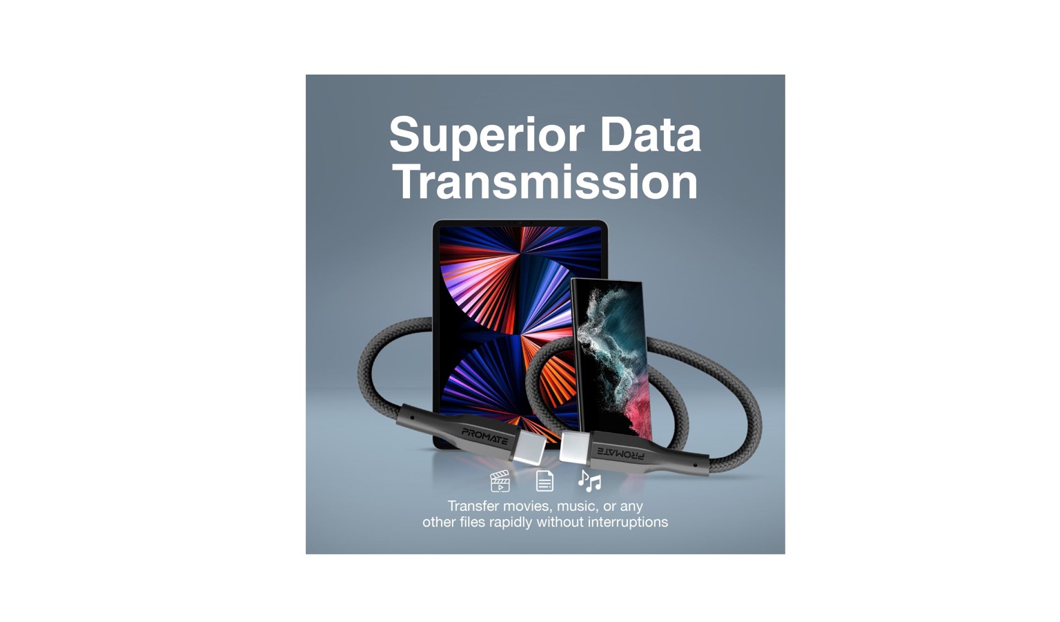 Promate High Tensile Strength Data & Charge USB-C Cable - Black (XCORD-CC.BLACK)_1
