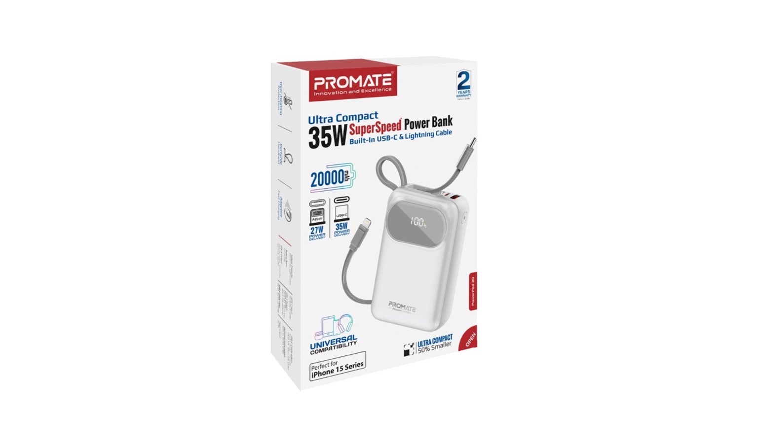 Promate Ultra Compact 35W 20000MAH Power Bank - White (PWRPOD-20.WH)_5