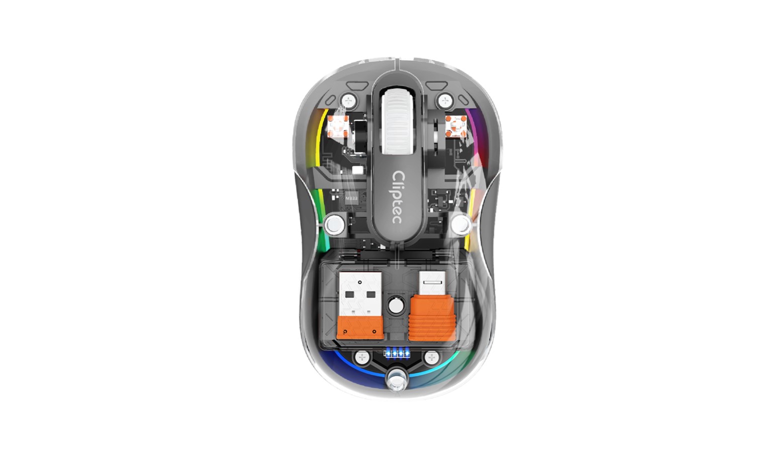 Cliptec Dual Mode 2400dpi Rechargeable RGB Backlit Silent Wireless Mouse - Grey (CL-MOU-RZS636C-GY)