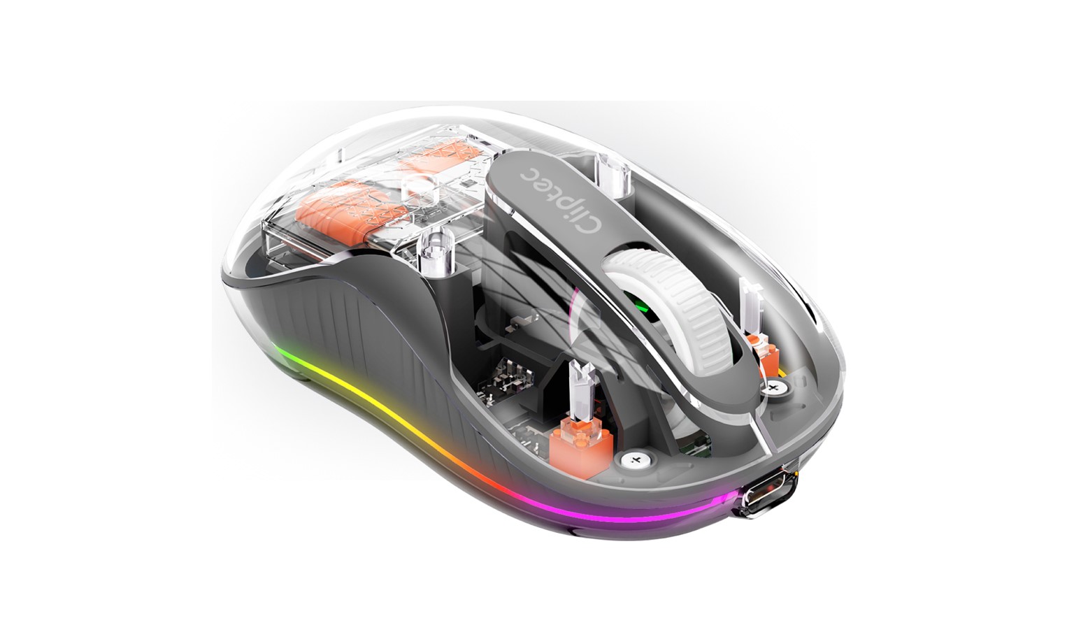 Cliptec Dual Mode 2400dpi Rechargeable RGB Backlit Silent Wireless Mouse - Grey (CL-MOU-RZS636C-GY)_2