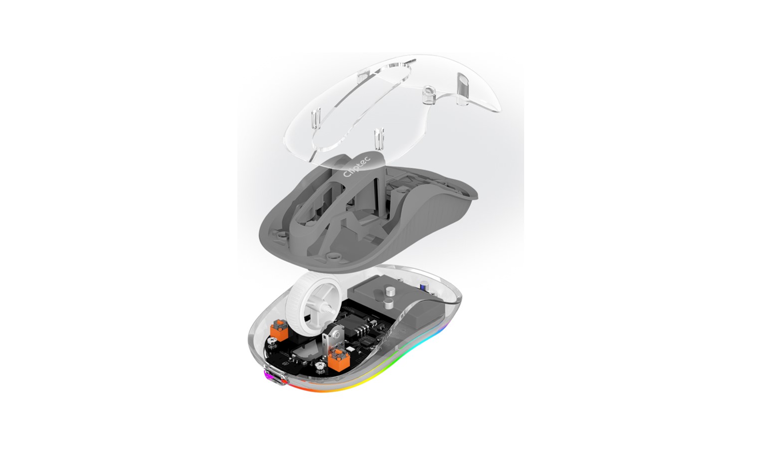 Cliptec Dual Mode 2400dpi Rechargeable RGB Backlit Silent Wireless Mouse - Grey (CL-MOU-RZS636C-GY)_4