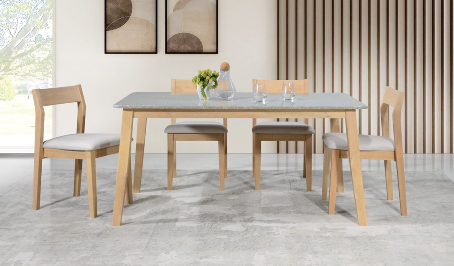 Dillo Rectangular Dining Table - Natural with Grey Top