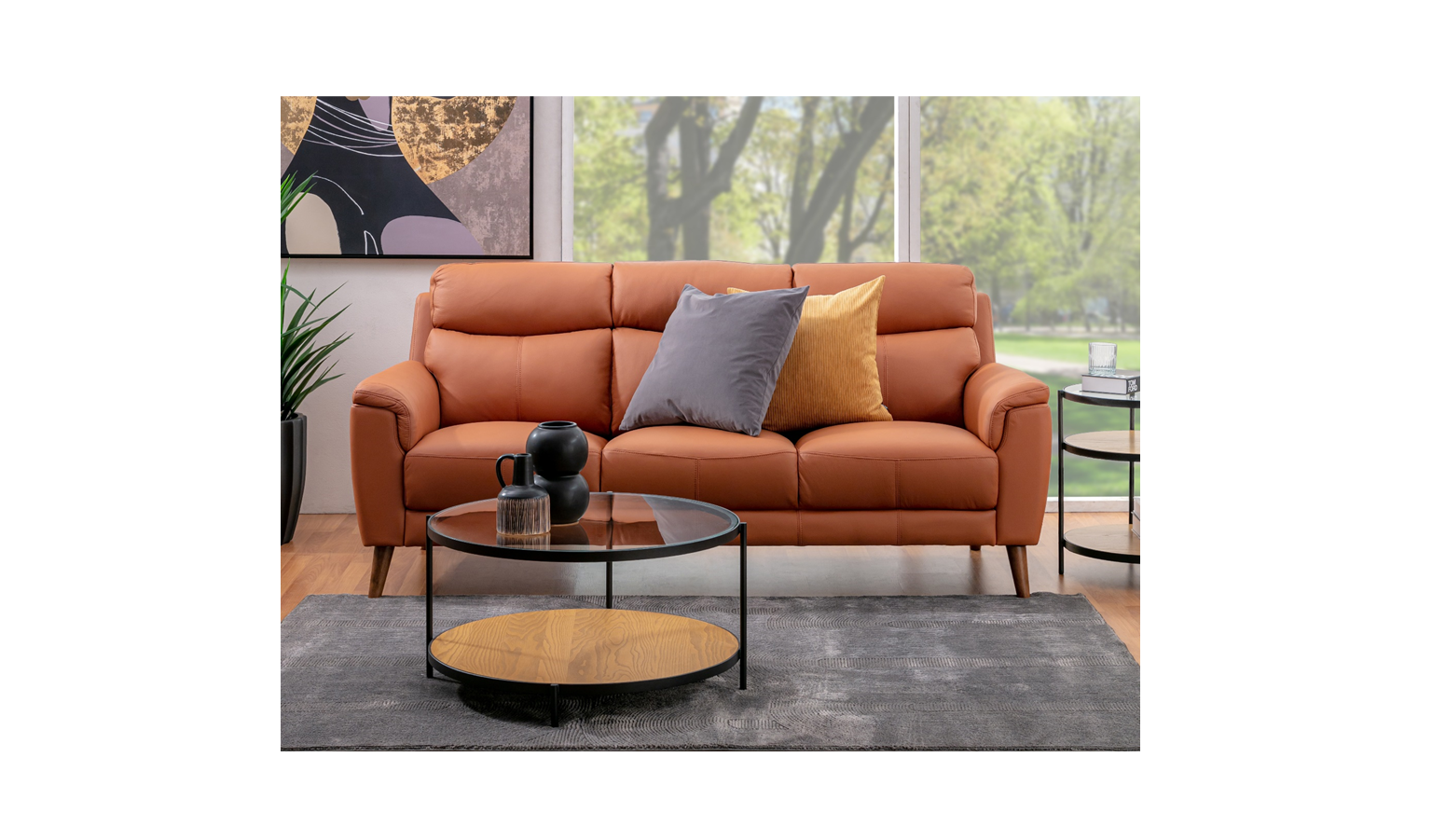 Lifestyle Stella 3 Seater Full Leather Sofa- Orange
