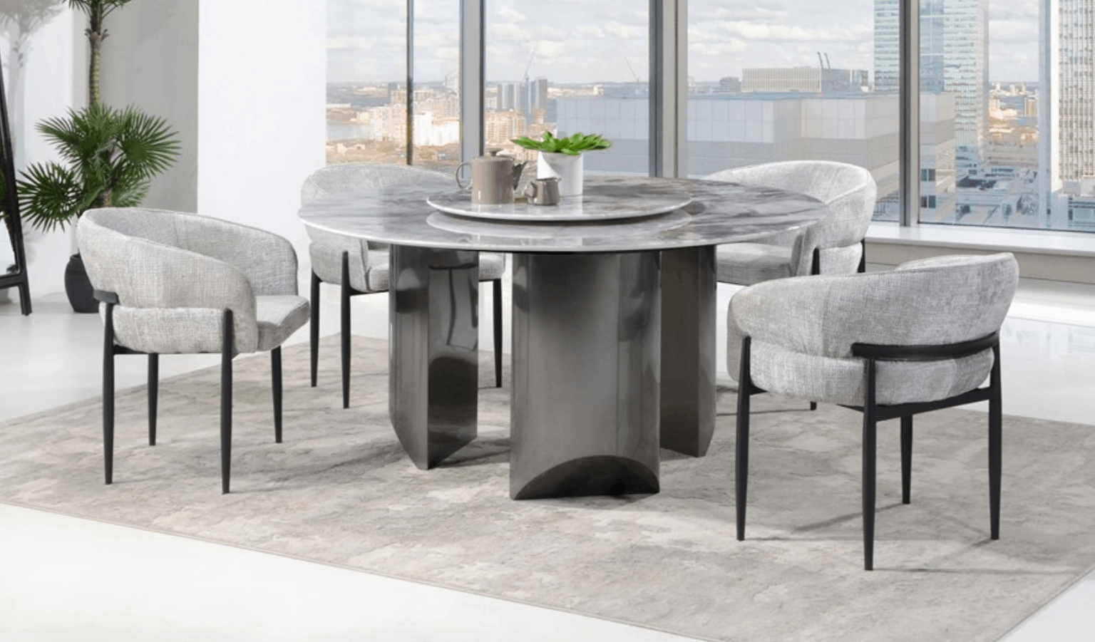 Bayliss Round Marble Dining Table with Lazy Susan - 5ft (Table Only)