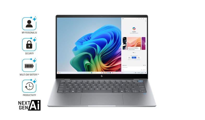 HP Omnibook X 14-inch (Snapdragon X Elite, 32GB/1TB, Windows 11) Copilot+ PC - Meteor Silver