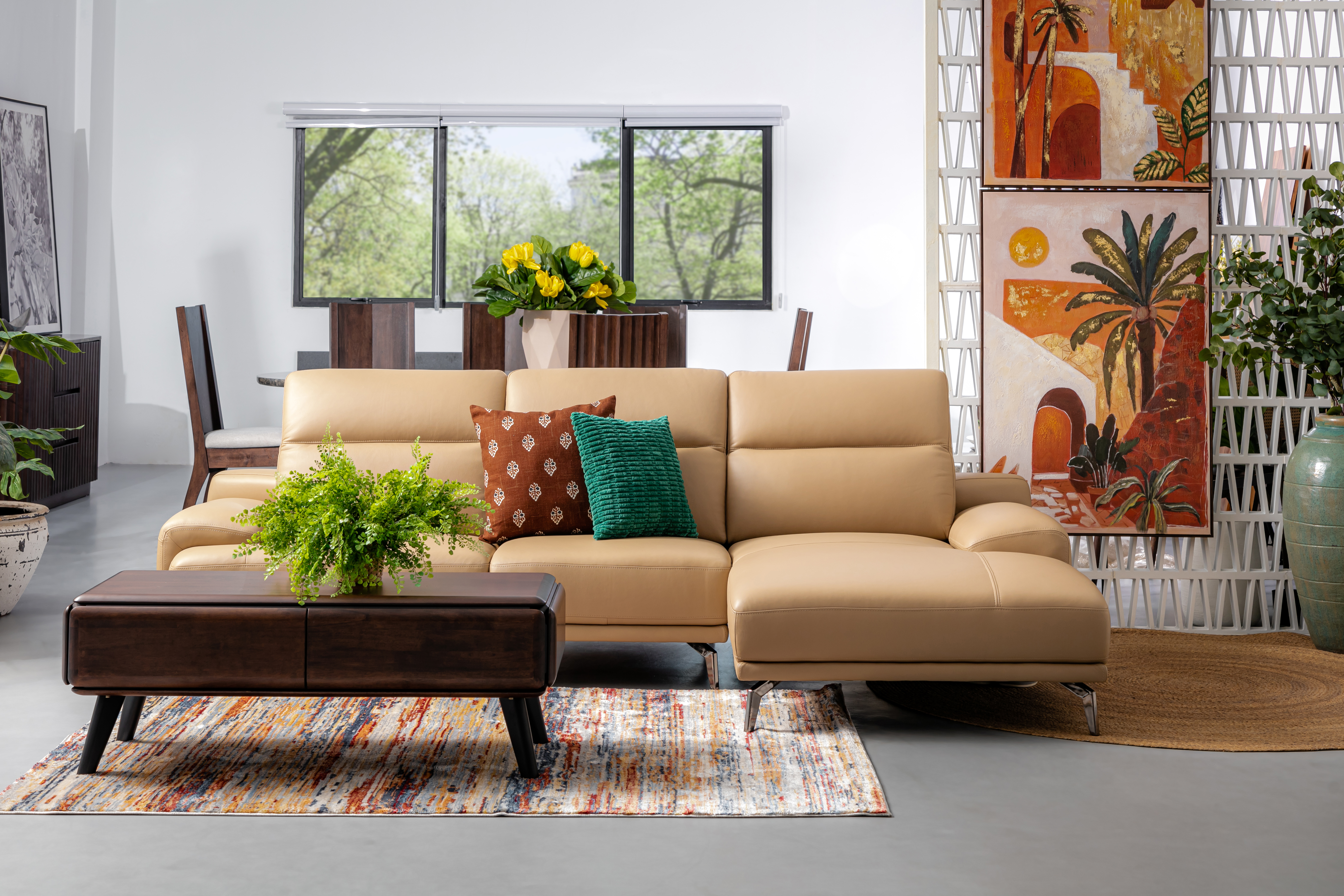 Cosmo Full Leather 2 Seater L-Shaped Sofa - Pumpkin