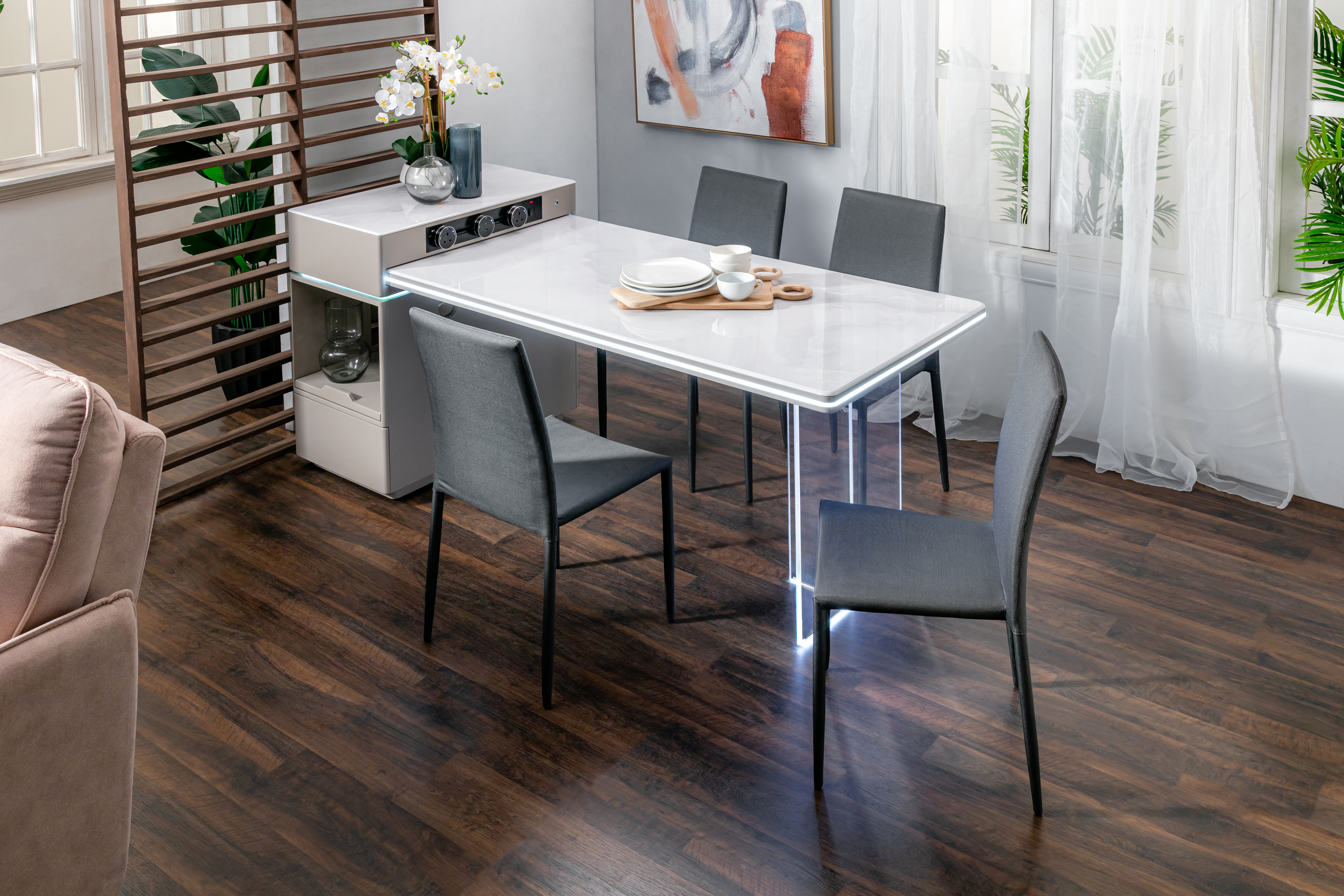 Migic Dining Table with LED Light & Smart Power Track