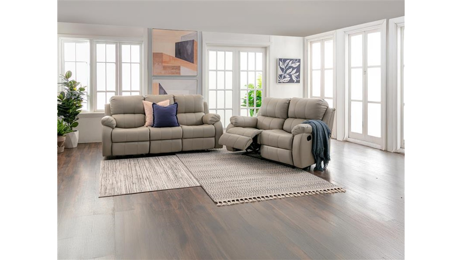 Zulia 2 Seater Full Leather Manual Recliner Sofa - Light Grey