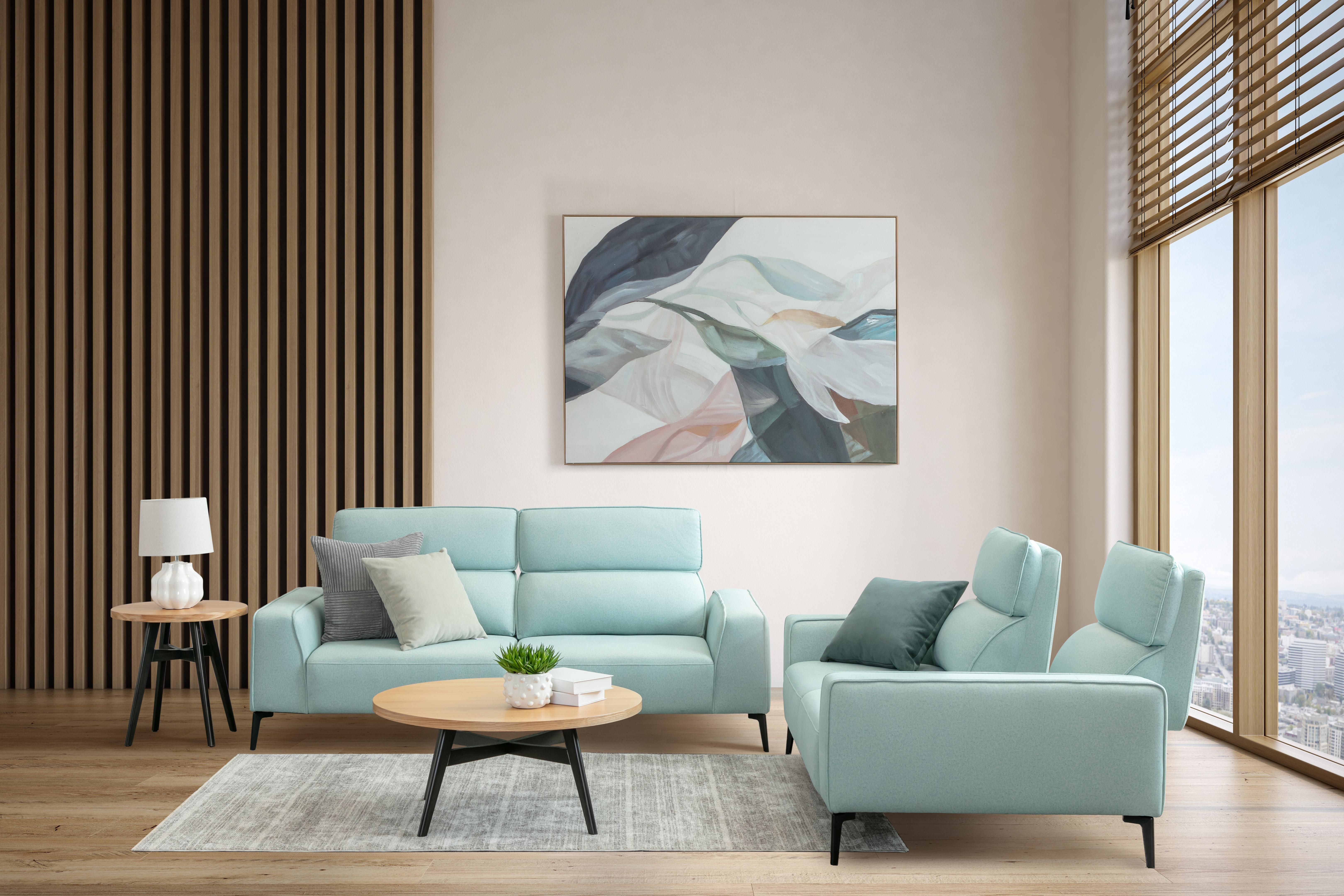 ZALAR Std Fabric Upholstery 3 Seater Push Back Seats - Mint Green