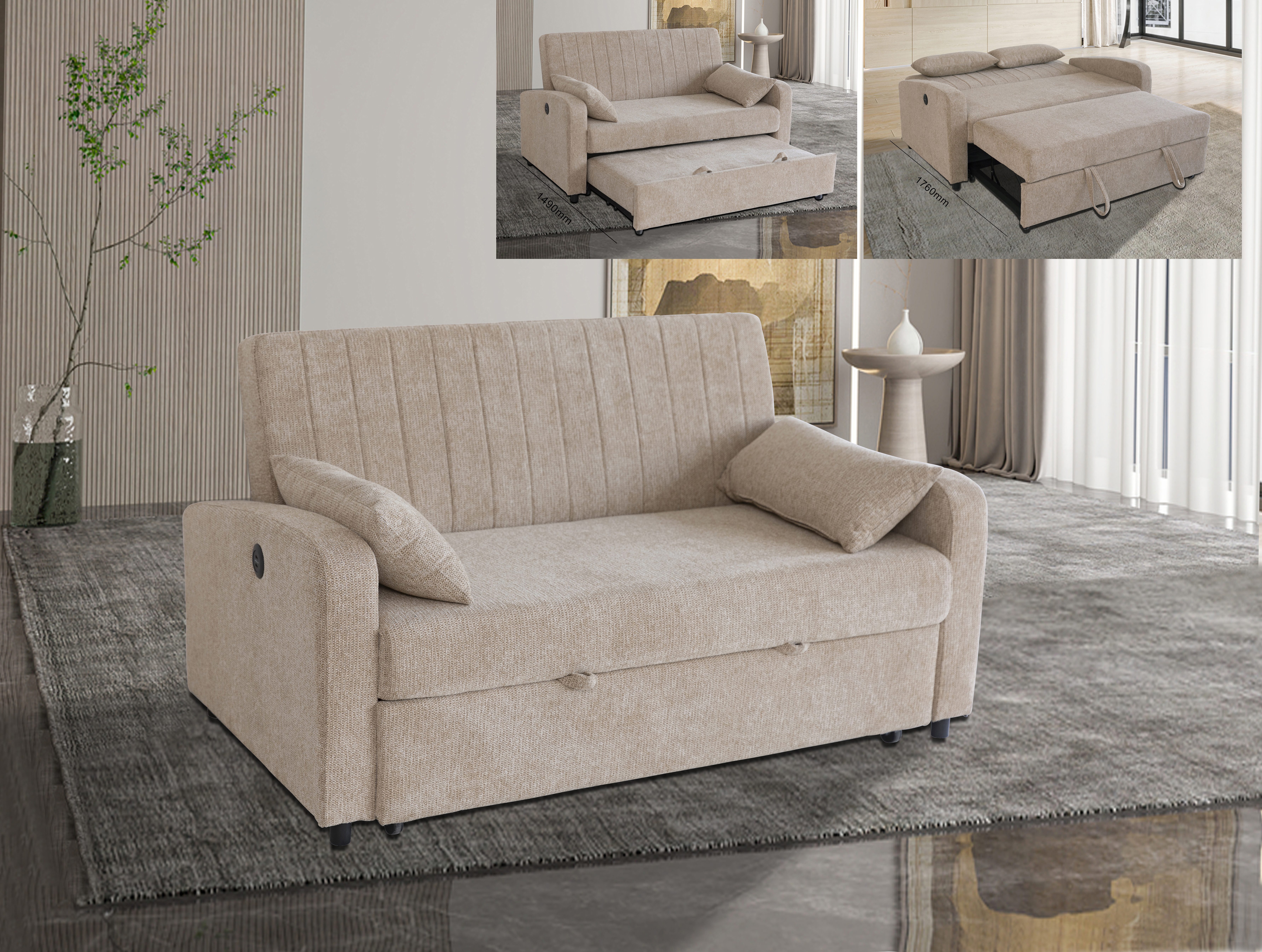 Laxon Standard Fabric Upholstery 2 Seater Sofa Bed - Beige