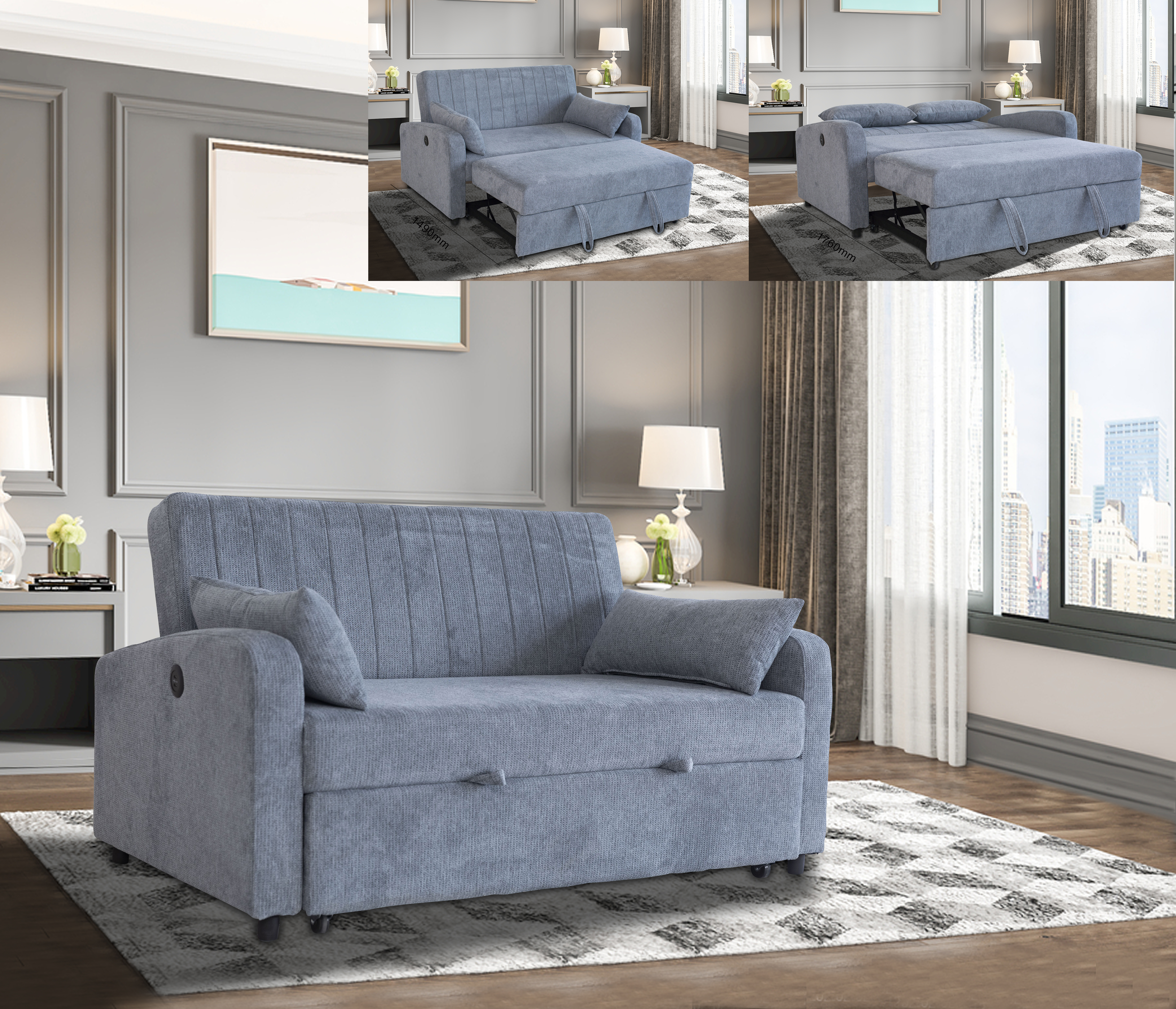 Laxon Standard Fabric Upholstery 2 Seater Sofa Bed - Grey