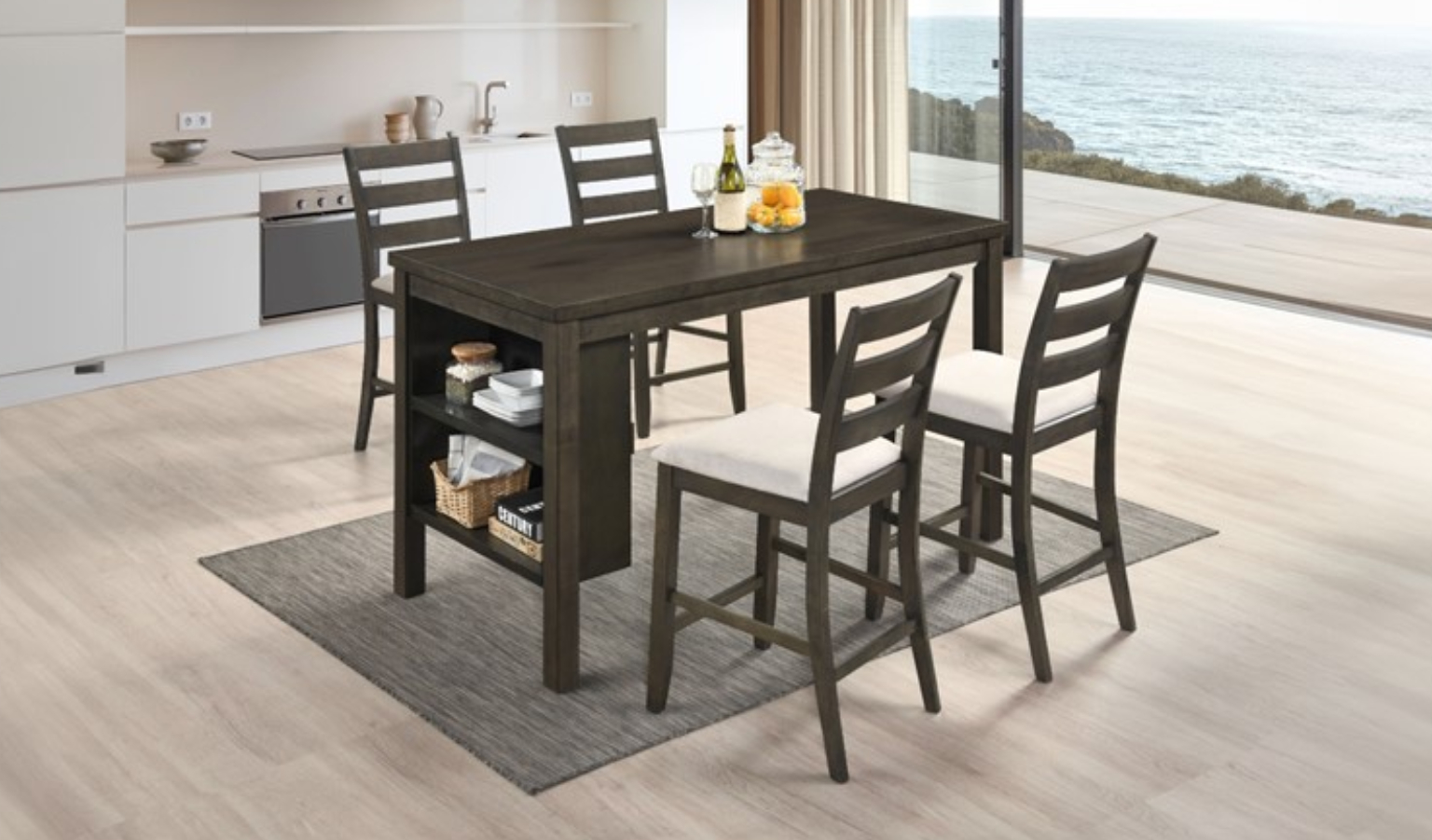 Dekkon Counter Height 1 + 4 Dining Table and Chair - Wenge