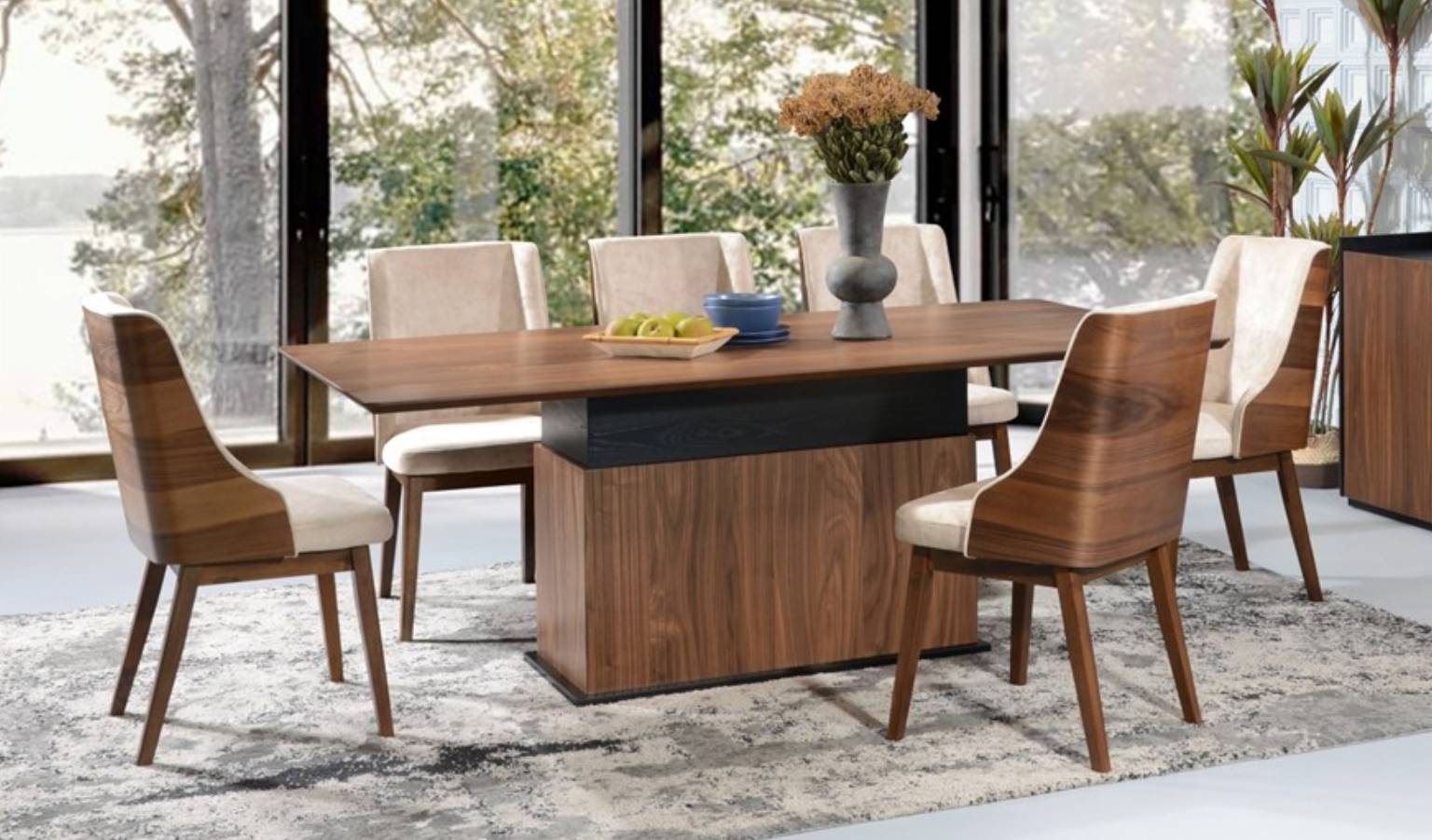 Zyana Rectangular 2m Dining Table with Base - Walnut (Table Only)