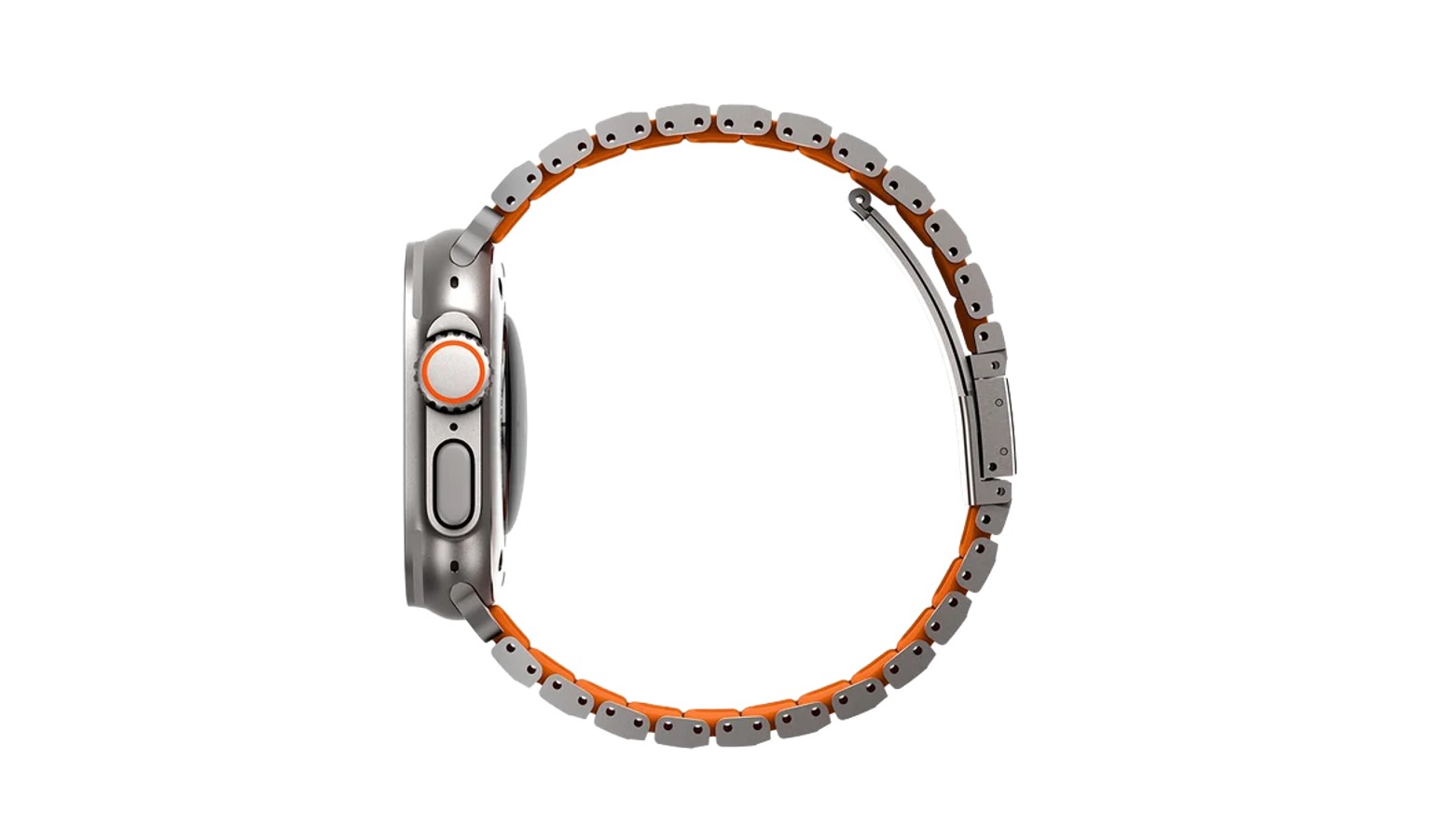 Uniq Strova Flex Stainless Steel Link Band for Apple Watch 44mm to 49mm -Titanium Silver-Volt Orange (97825)_1