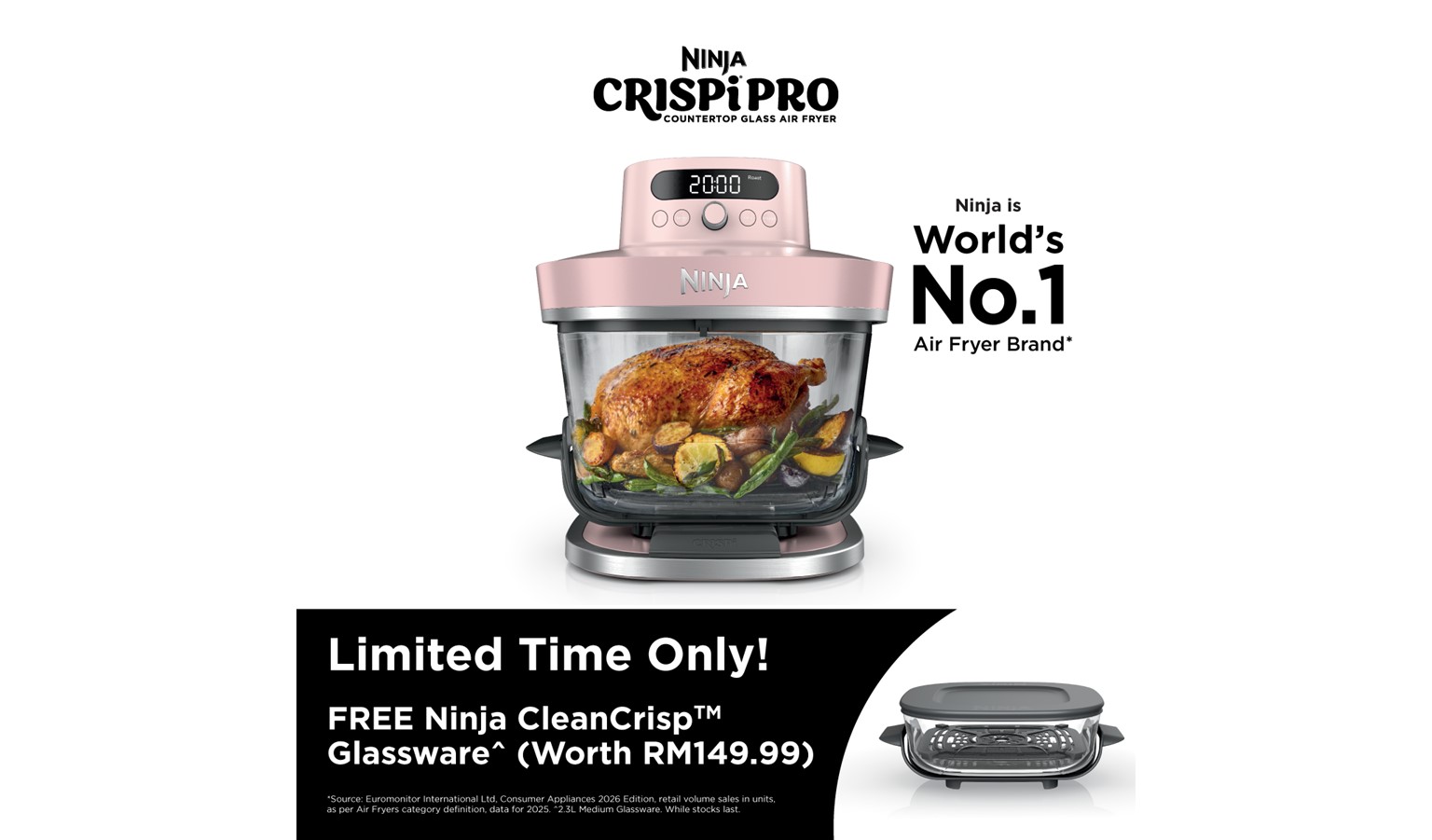 Ninja CRISPi Pro Glass Air Fryer - Rose Quartz (AS101SMPK)_02
