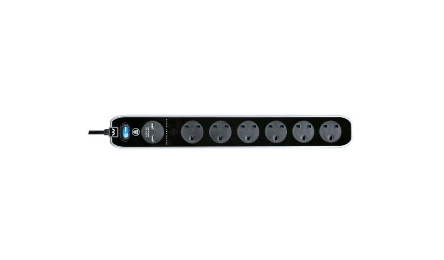 MasterPlug 2m 6 Gang Extension + 2 3.1 USB - Black (SRGLSU62PB)