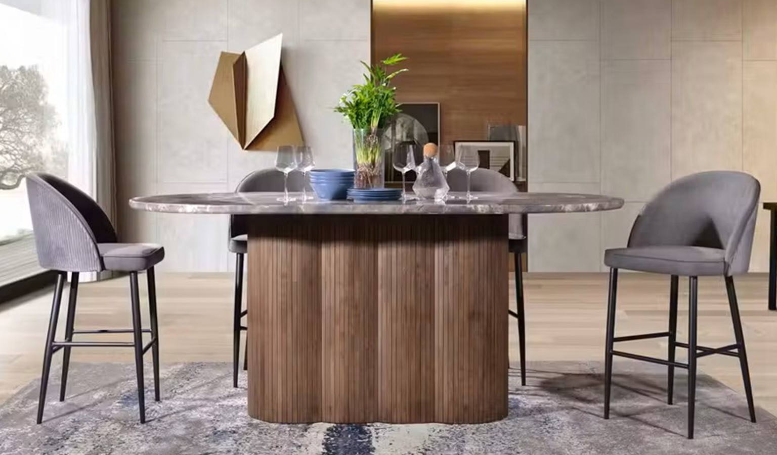 Tossa Island Marble Dining Table - Chocolate
