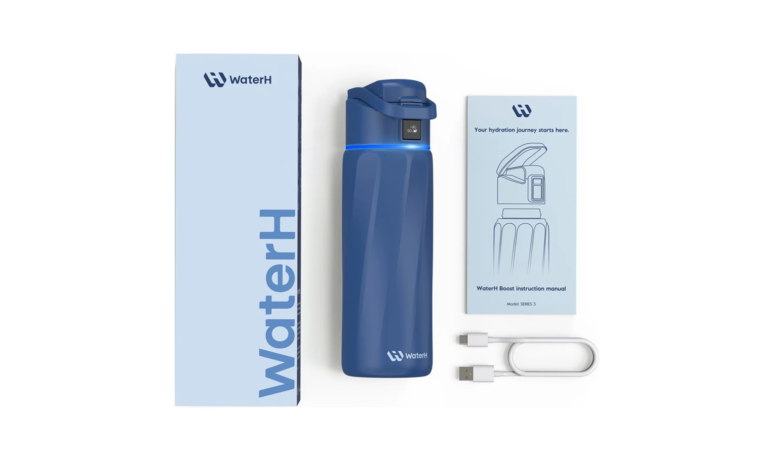 WaterH BOOST 710ml Smart Water Bottle with Chug Lid - Blue (B003-24OZ-MB)_3