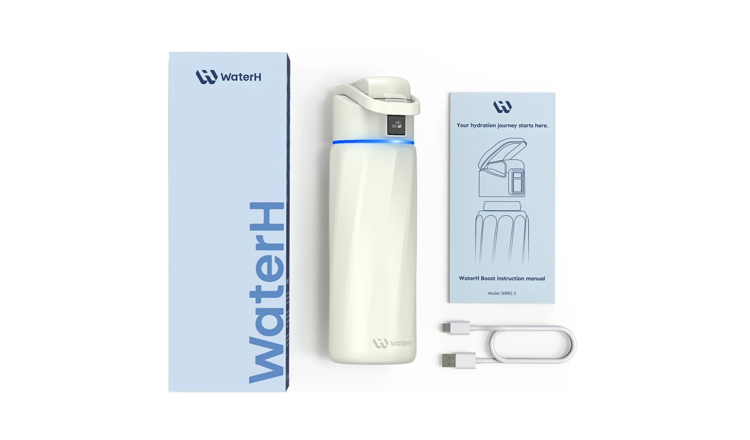 WaterH BOOST 946ml Smart Water Bottle with Chug Lid - White (B003WT)_3