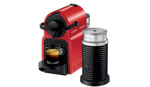 Nespresso Inissia C40 Ruby Red Coffee Machine & Aeroccino 3 Black