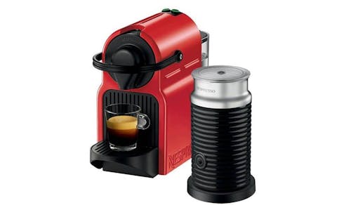 Nespresso Inissia C40 Ruby Red Coffee Machine & Aeroccino 3 Black