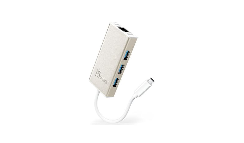 J5Create USB Type-C Gigabit Ethernet & HUB Multi Adapter - White01