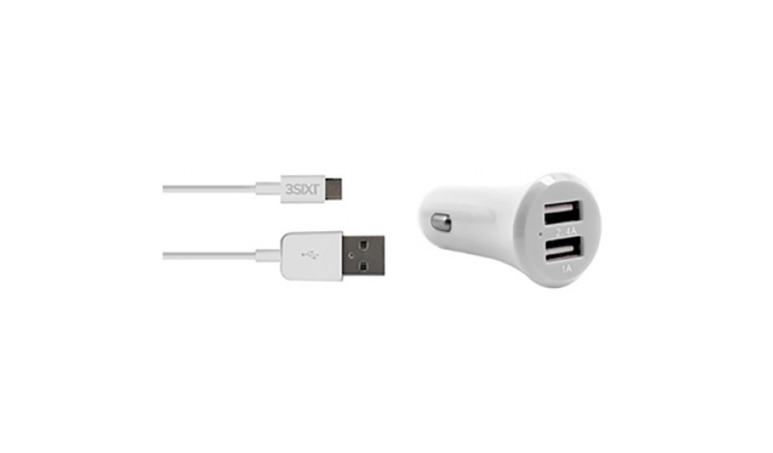 3SIXTY Dual USB Car Charger 3.4A - Micro USB - White