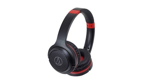 Audio-Technica ATH-S200BT Wireless On-Ear Headphones with Built-In Mic - Black/Red