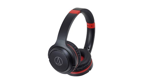 Audio-Technica ATH-S200BT Wireless On-Ear Headphones with Built-In Mic - Black/Red