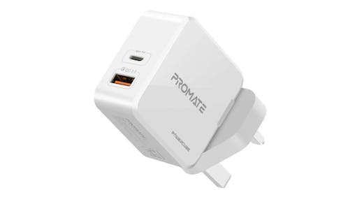 Promate PowerCube 36W Fast Charging Dual Port Wall Charger with Type-C Power Delivery - White
