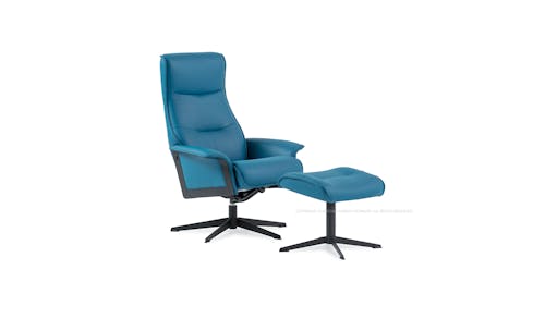 Scandi 1000 Full Leather Relaxers Chair with Ottoman (Steel Flat StarBase) -  Sky Blue