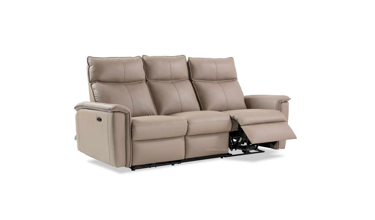 Gornda Full Letaher 3 Seater Power Recliner  - Light Khaki