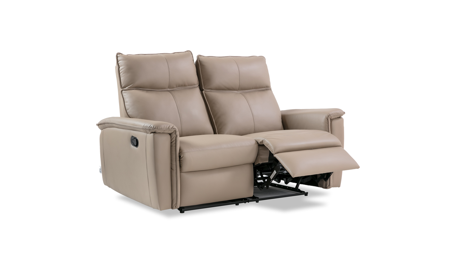 Gornda Full Leather 2 Seater Manual Recliner - Light Khaki
