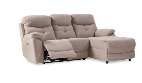 Lazio Fabric L-Shaped with 1 Power Recliner Sofa - Beige (IMG 1)