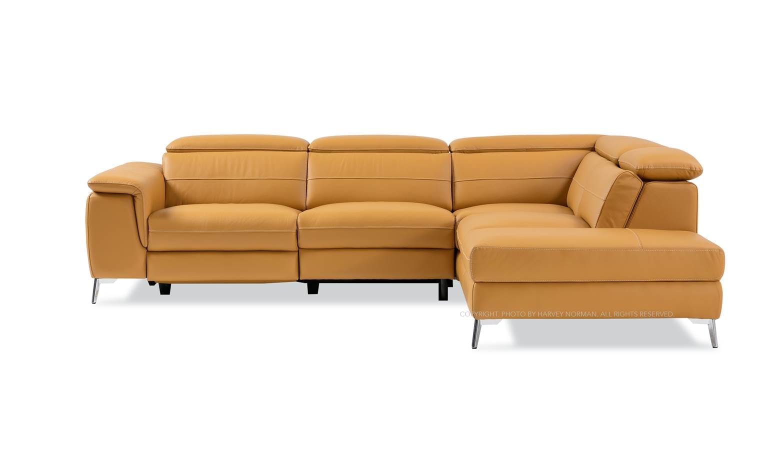 Vogue Full Leather Corner Chaped Sofa with Adjustable Headrest & 1Power Recliner Seat - Pumpkin (IMG 2)