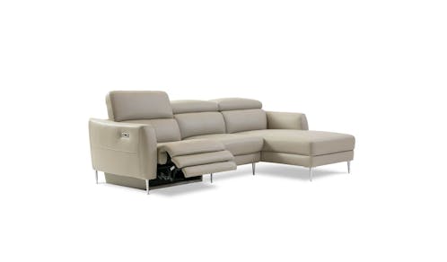 Calvino Full Leather L-Shaped Sofa with Adjustable Headrest & 1 Power Recliner Seat - Light Grey (IMG 1)