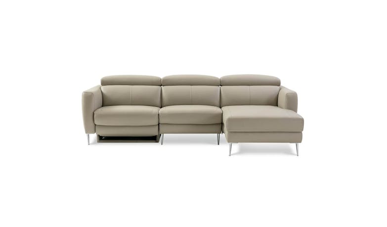 Calvino Full Leather L-Shaped Sofa with Adjustable Headrest & 1 Power Recliner Seat - Light Grey (IMG 2)