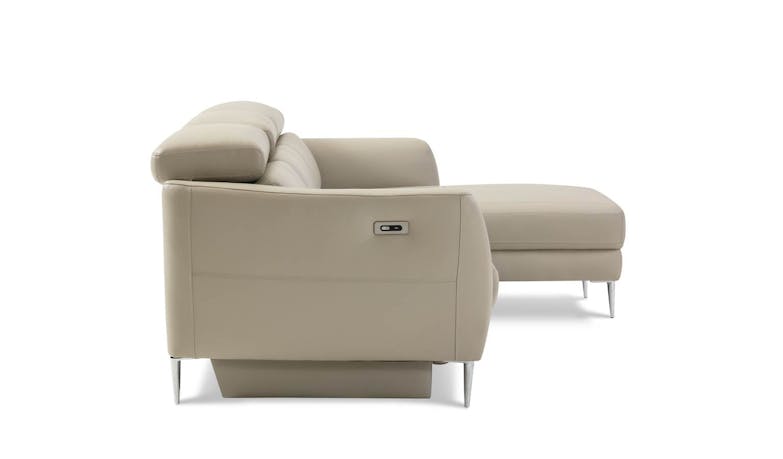 Calvino Full Leather L-Shaped Sofa with Adjustable Headrest & 1 Power Recliner Seat - Light Grey (IMG 4)