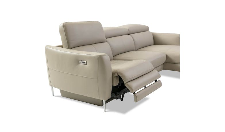 Calvino Full Leather L-Shaped Sofa with Adjustable Headrest & 1 Power Recliner Seat - Light Grey (IMG 5)