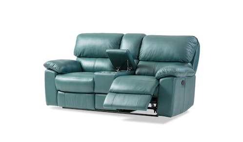 Calinda Leather 2 Seater Manual Recliner Sofa (with Console) - Dark Green