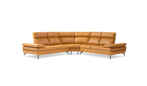 Cannon Leather Corner Shaped Sofa with Push Back Seats - Pumpkin