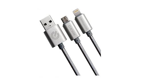 Grenosis GS-ABD01 2 in 1 Charging Braided Cable - Silver