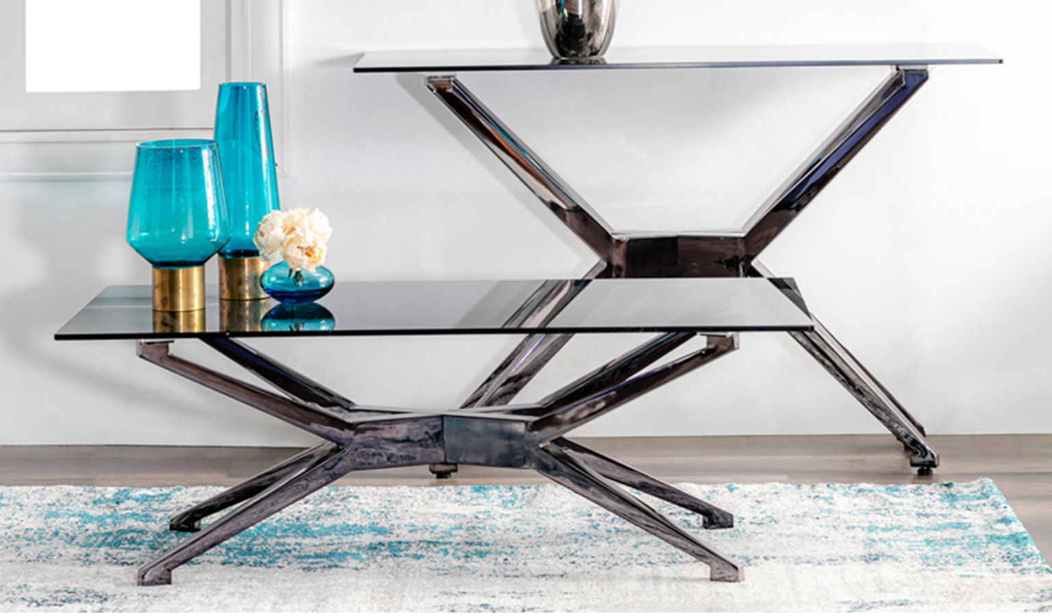 TAJA 4FT Rectangle Glass Console Table - Black