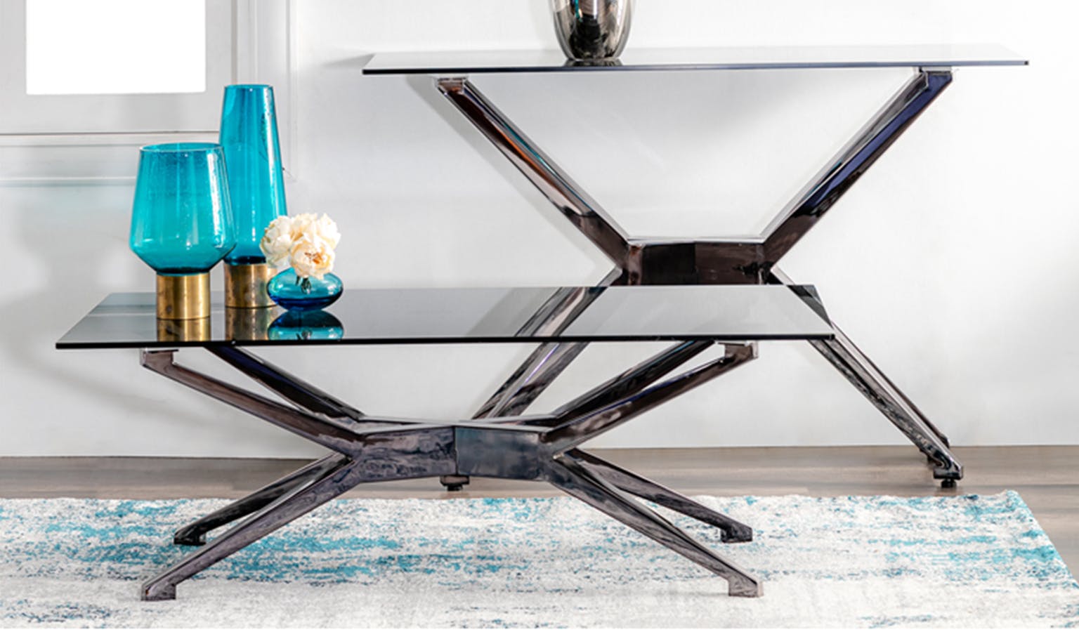 Taja 4FT Rectangle Glass Console Table - Black