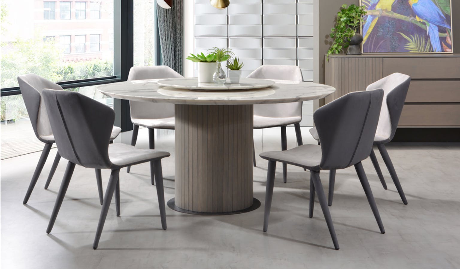 Torano 5FT Round Marble Dining Table - Lite Grey