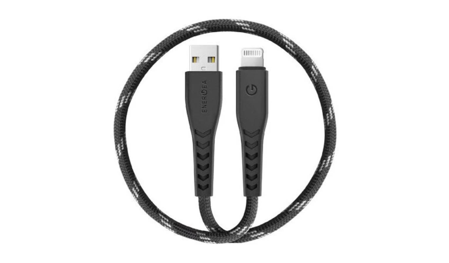 Energea NyloFlex Lightning to USB-A 30CM Cable with MFI - Black