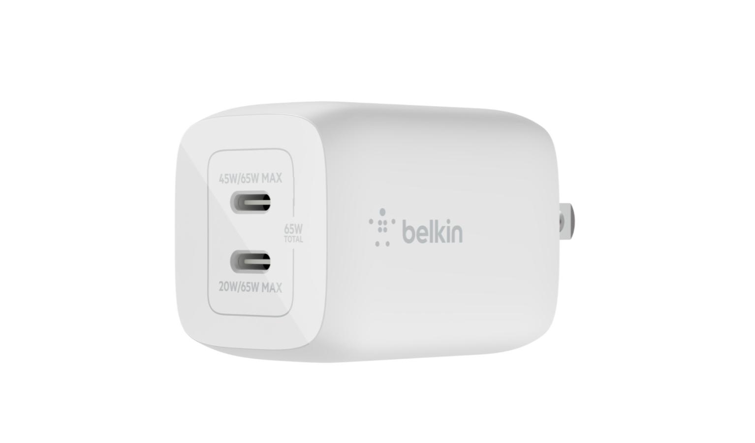 Belkin 65W Dual USB-C® GaN Wall Charger with PPS - White (WCH013MYWH)