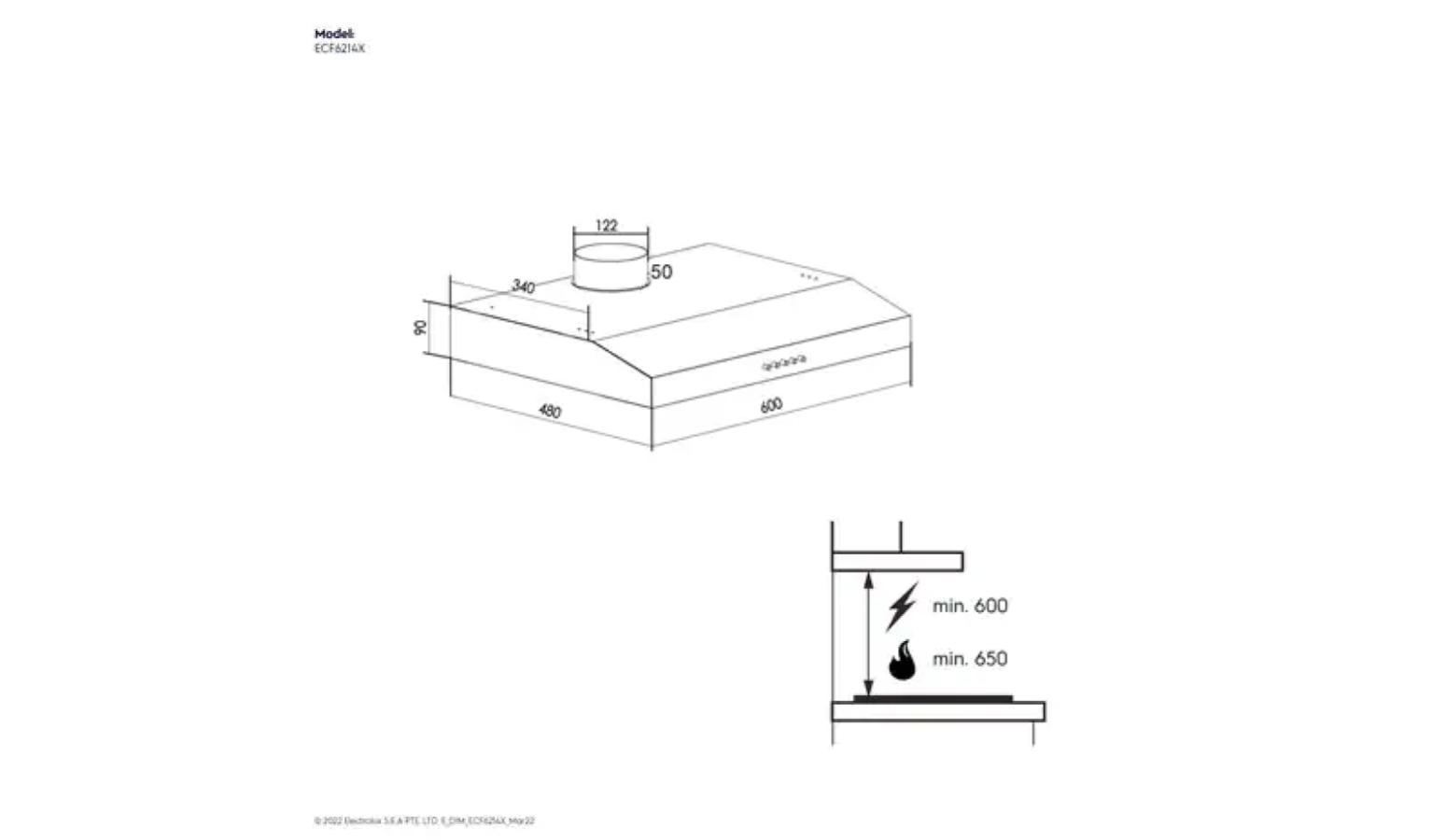 Electrolux UltimateTaste 300 60cm Slimline Extractor Hood (ECF6214X
